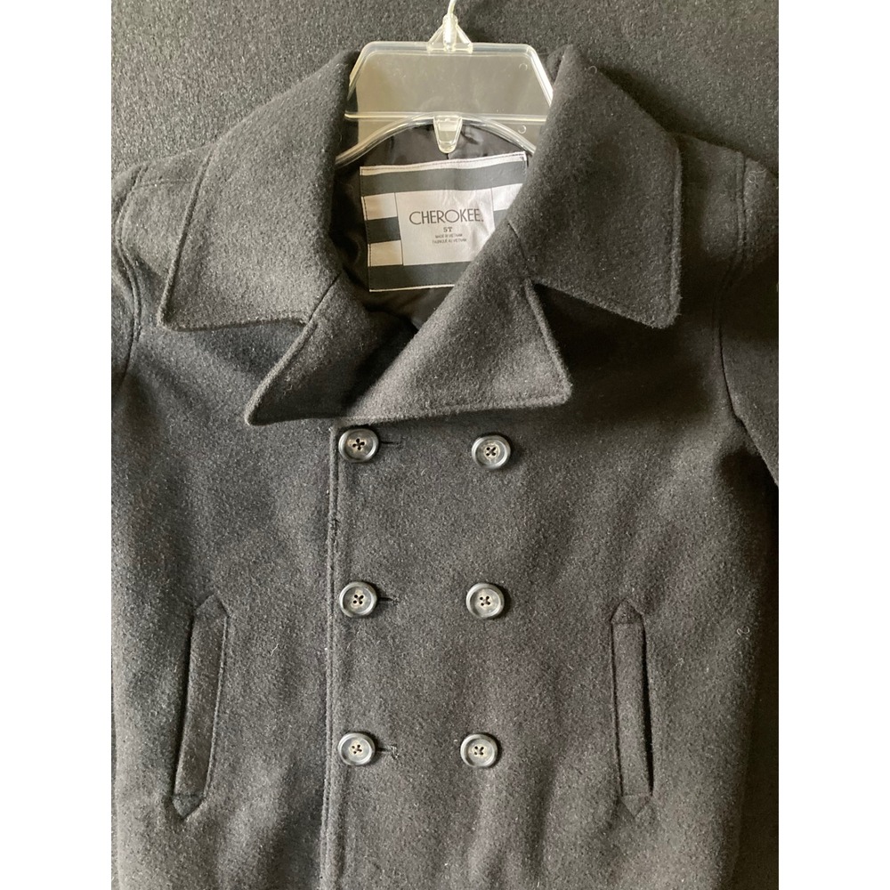 Cherokee Kids Black Wool Blend Double Breasted Pea Coat Jacket Size 5T F16812117